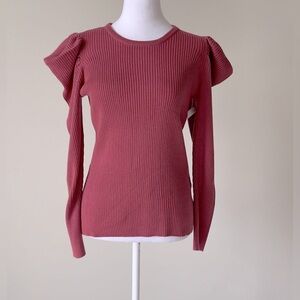 JOE'S JEANS Puff Sleeve Ribbed Long Sleeve Crewneck Sweater in Deep Pink NWOT